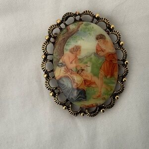 Vintage Cameo Brooch with Gold Accents